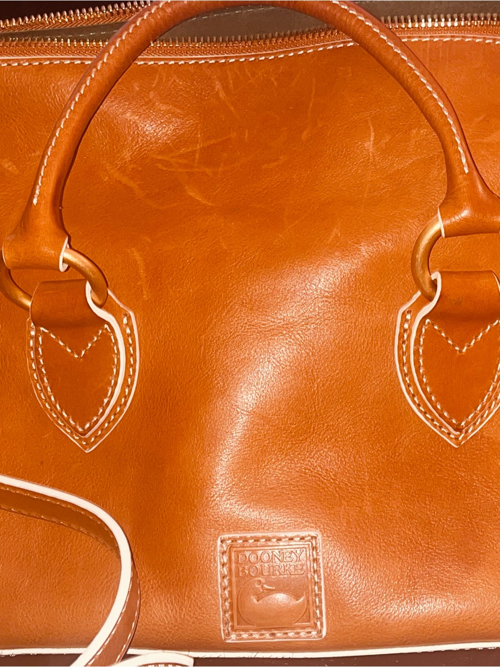 Dooney & Bourke Orange Leather Satchel With White Trim